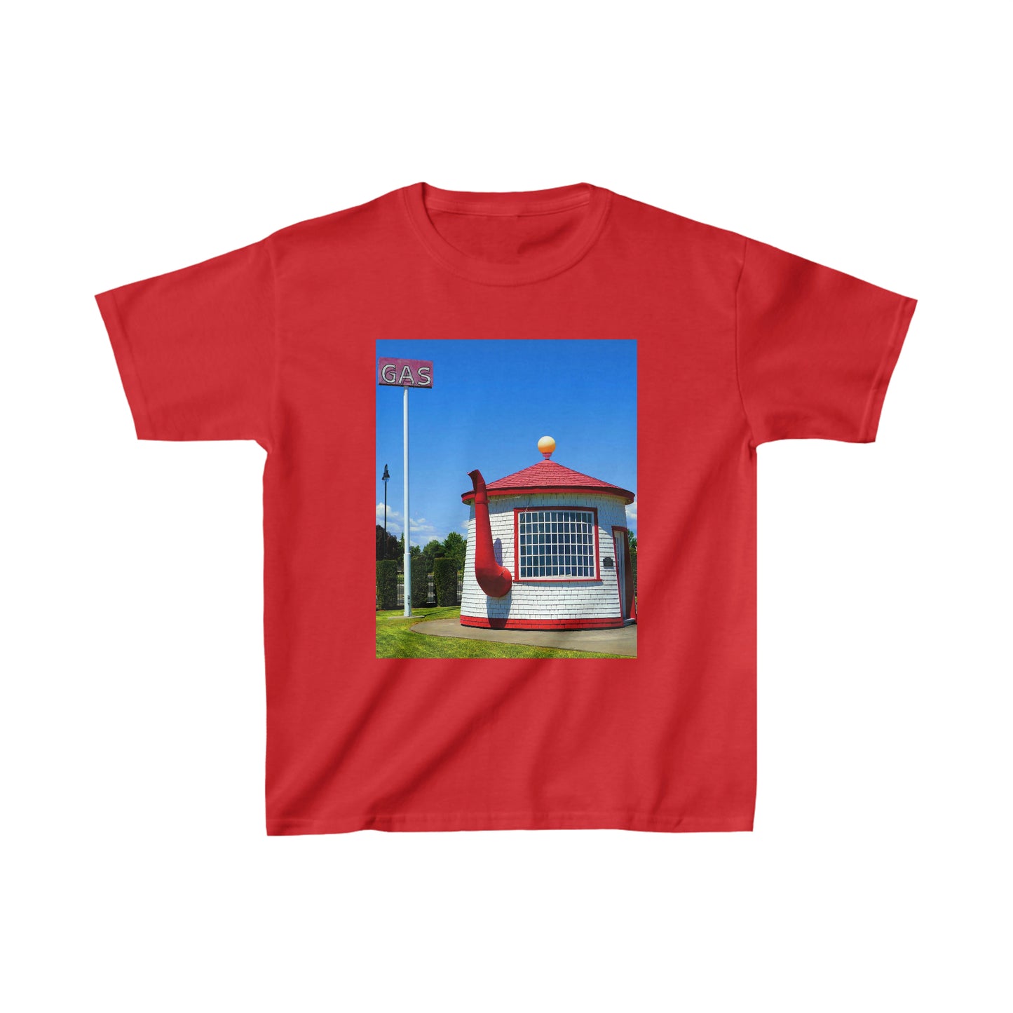 Historic Teapot Dome Service Station - Kids Cotton Tee - Fry1Productions
