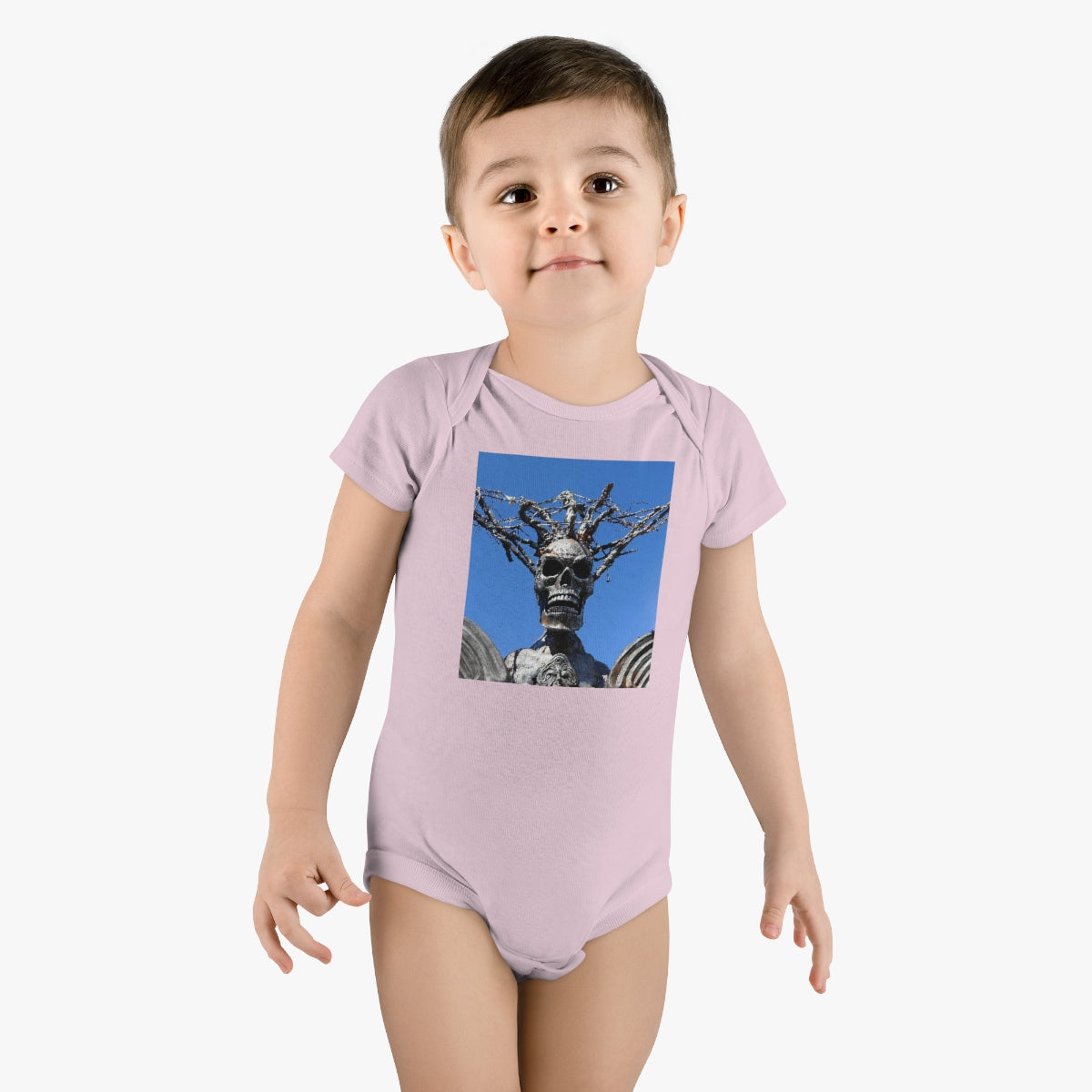 Skull Warrior Stare - Baby Short Sleeve Onesie - Fry1Productions