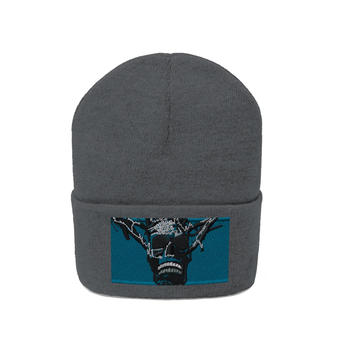 Skull Warrior Stare (color) - Unisex Knit Beanie - Fry1Productions