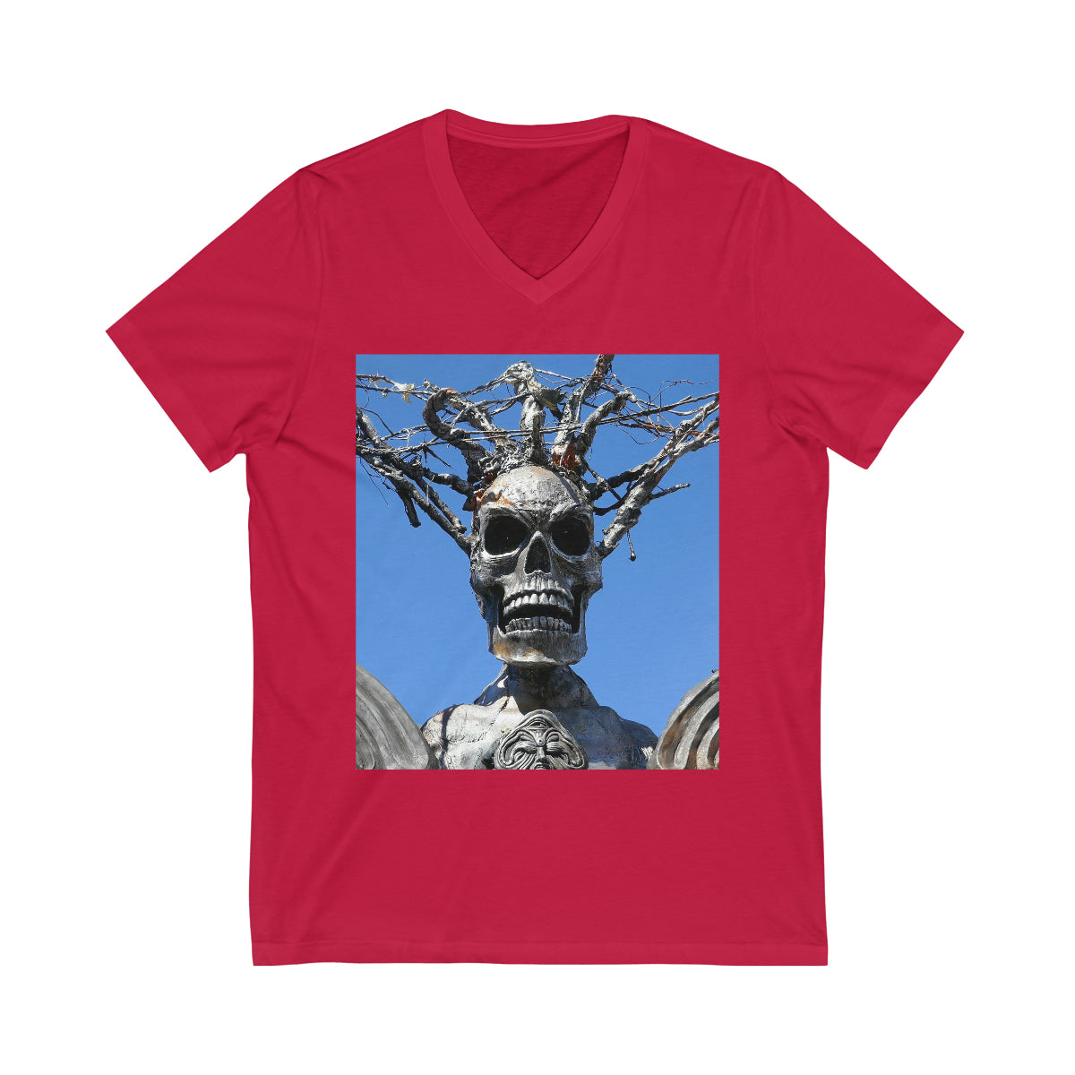 Skull Warrior Stare - Unisex Jersey Short Sleeve V-Neck Tee - Fry1Productions