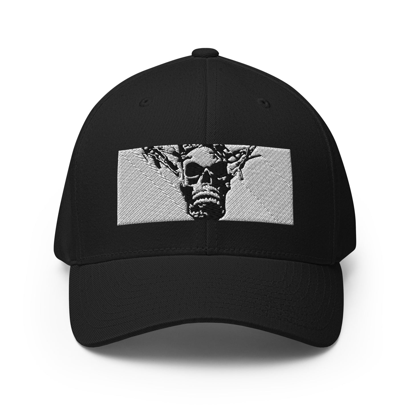 Skull Warrior Stare (Black & White) - Closed Back Structured Hat - Fry1Productions