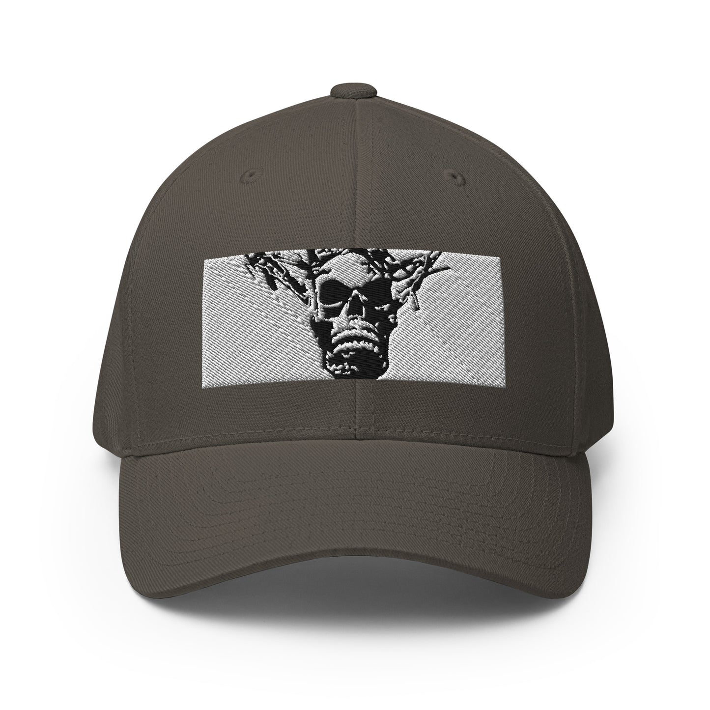 Skull Warrior Stare (Black & White) - Closed Back Structured Hat - Fry1Productions