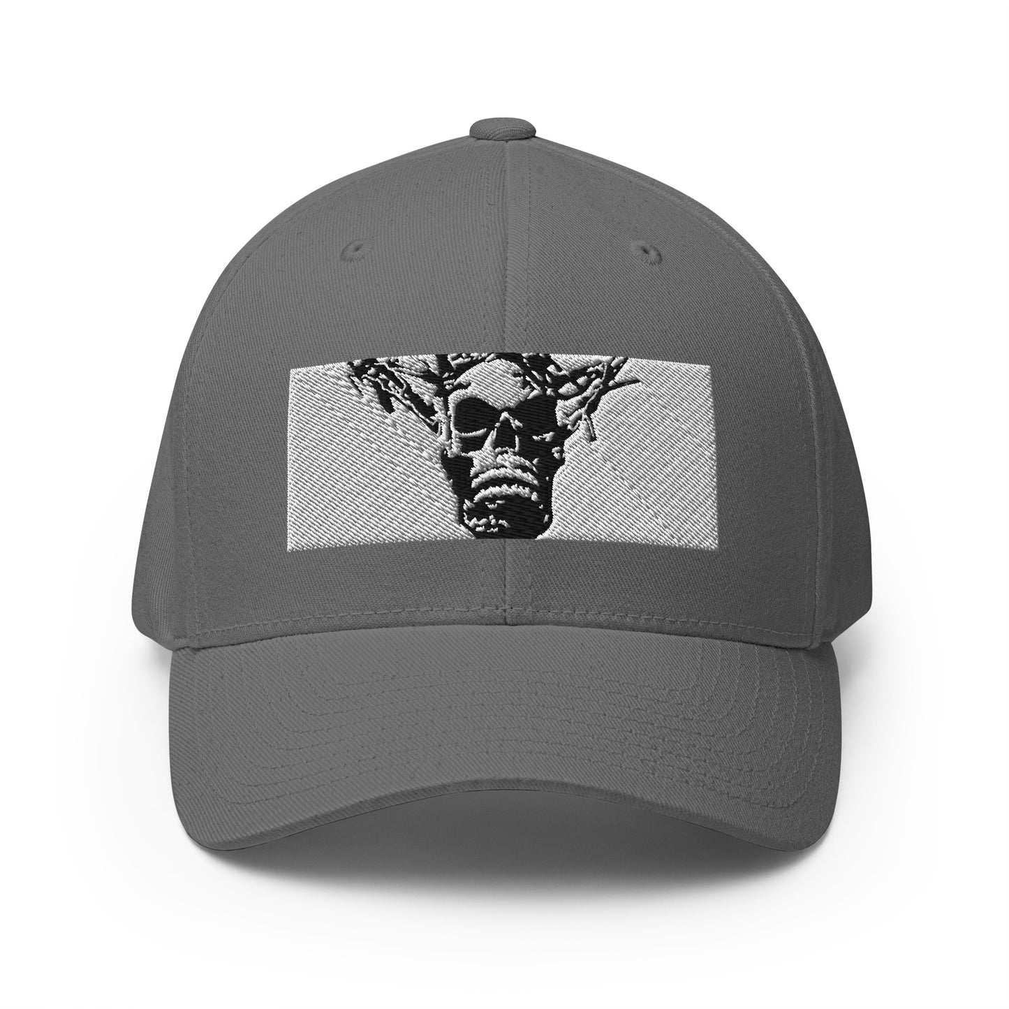 Skull Warrior Stare (Black & White) - Closed Back Structured Hat - Fry1Productions