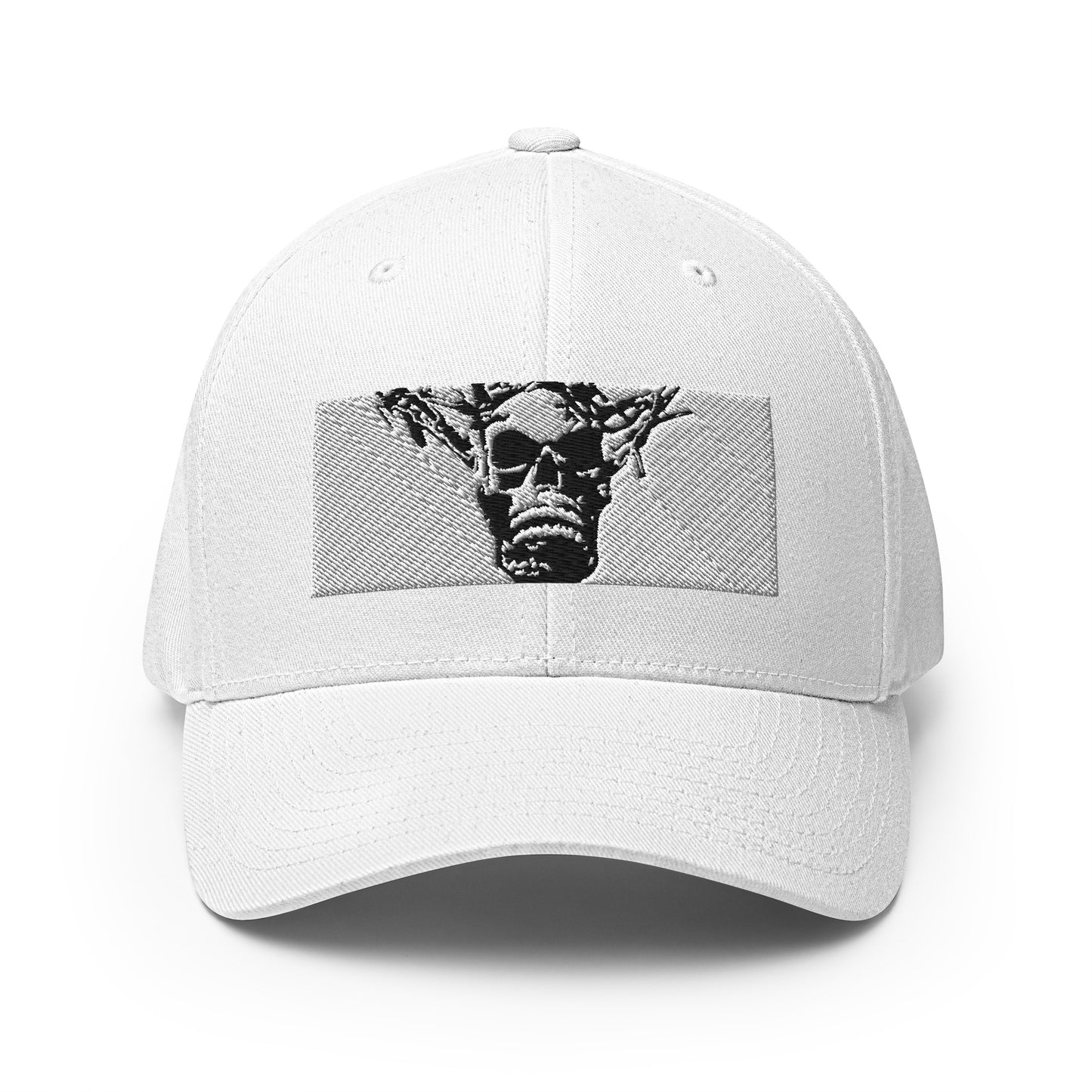 Skull Warrior Stare (Black & White) - Closed Back Structured Hat - Fry1Productions