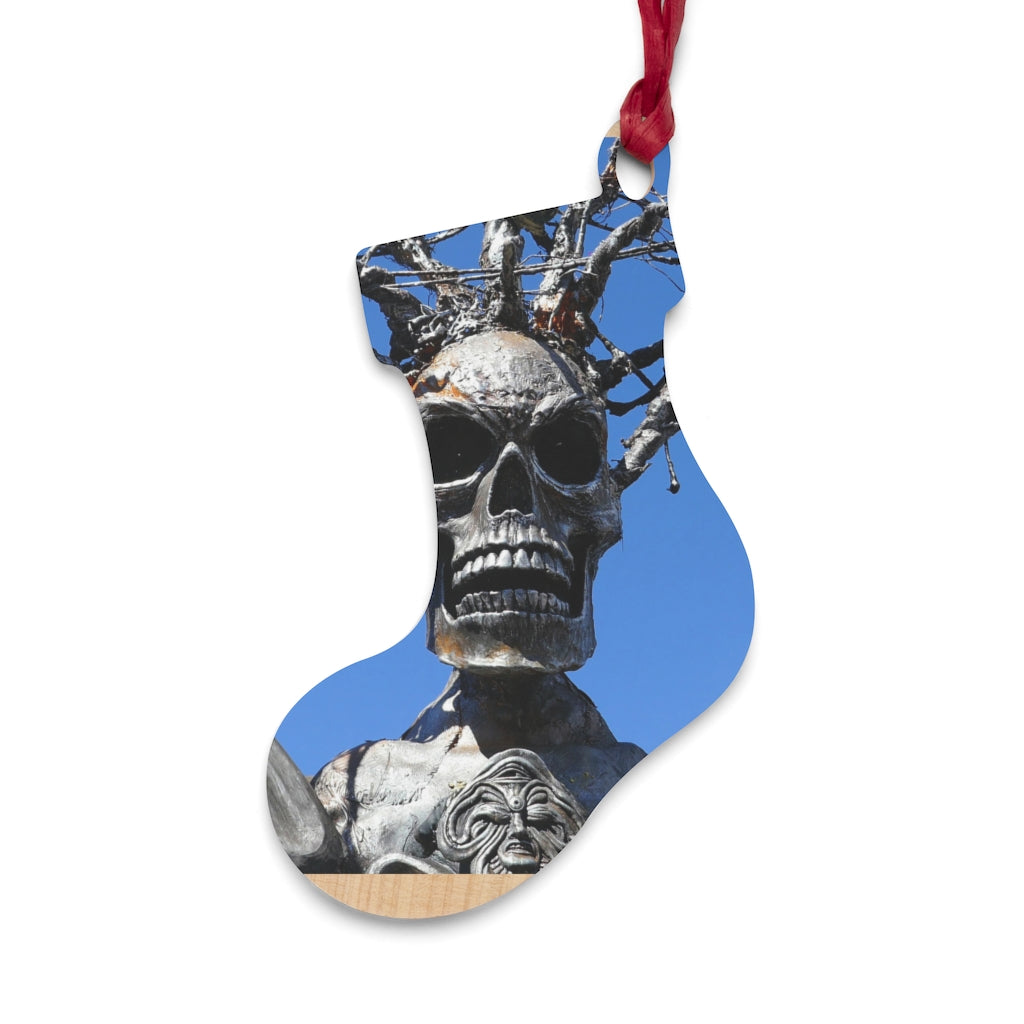 Skull Warrior Stare - Wooden Christmas Ornaments - Fry1Productions