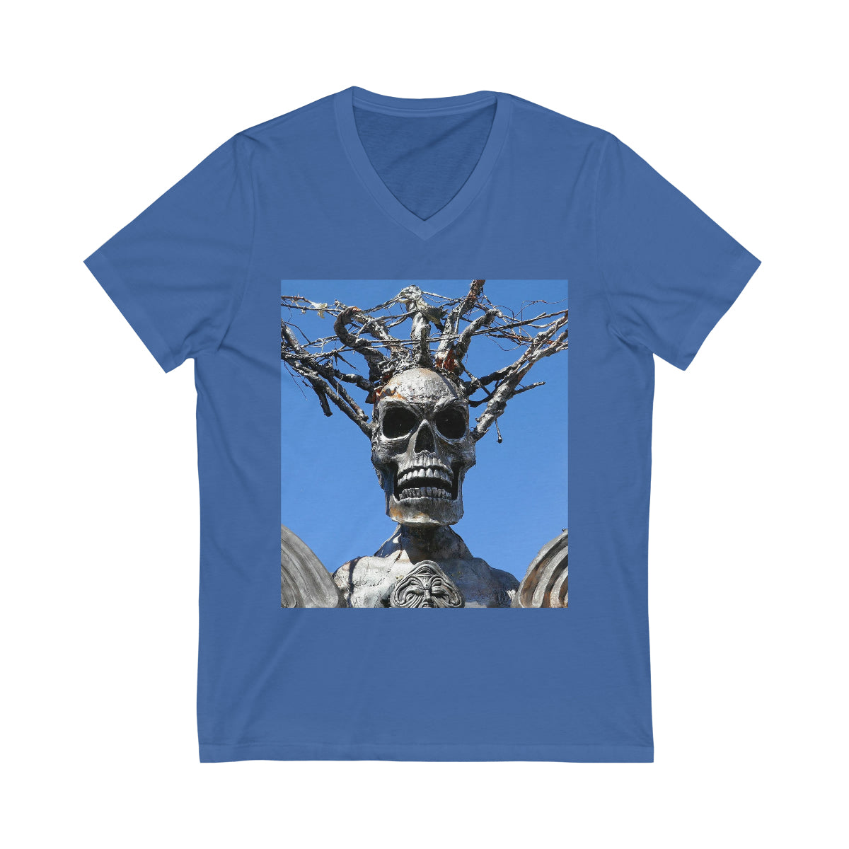 Skull Warrior Stare - Unisex Jersey Short Sleeve V-Neck Tee - Fry1Productions
