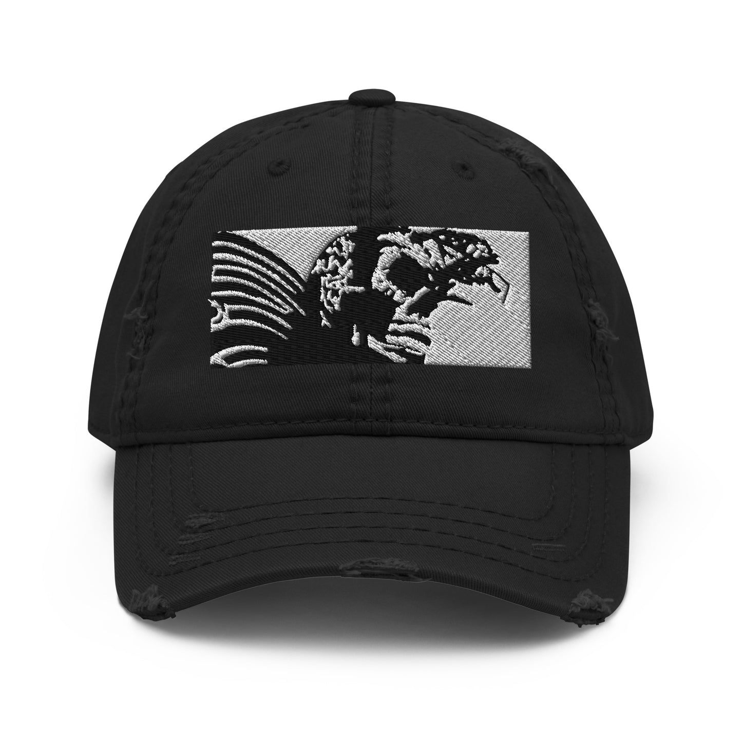 Skull Warrior - (Black & White) - Distressed Dad Hat - Fry1Productions