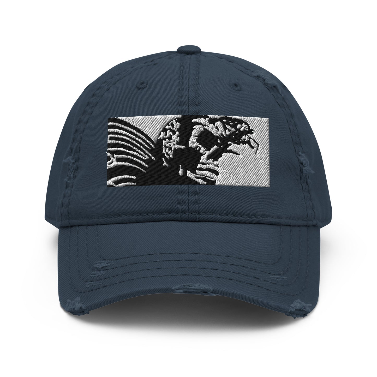 Skull Warrior - (Black & White) - Distressed Dad Hat - Fry1Productions