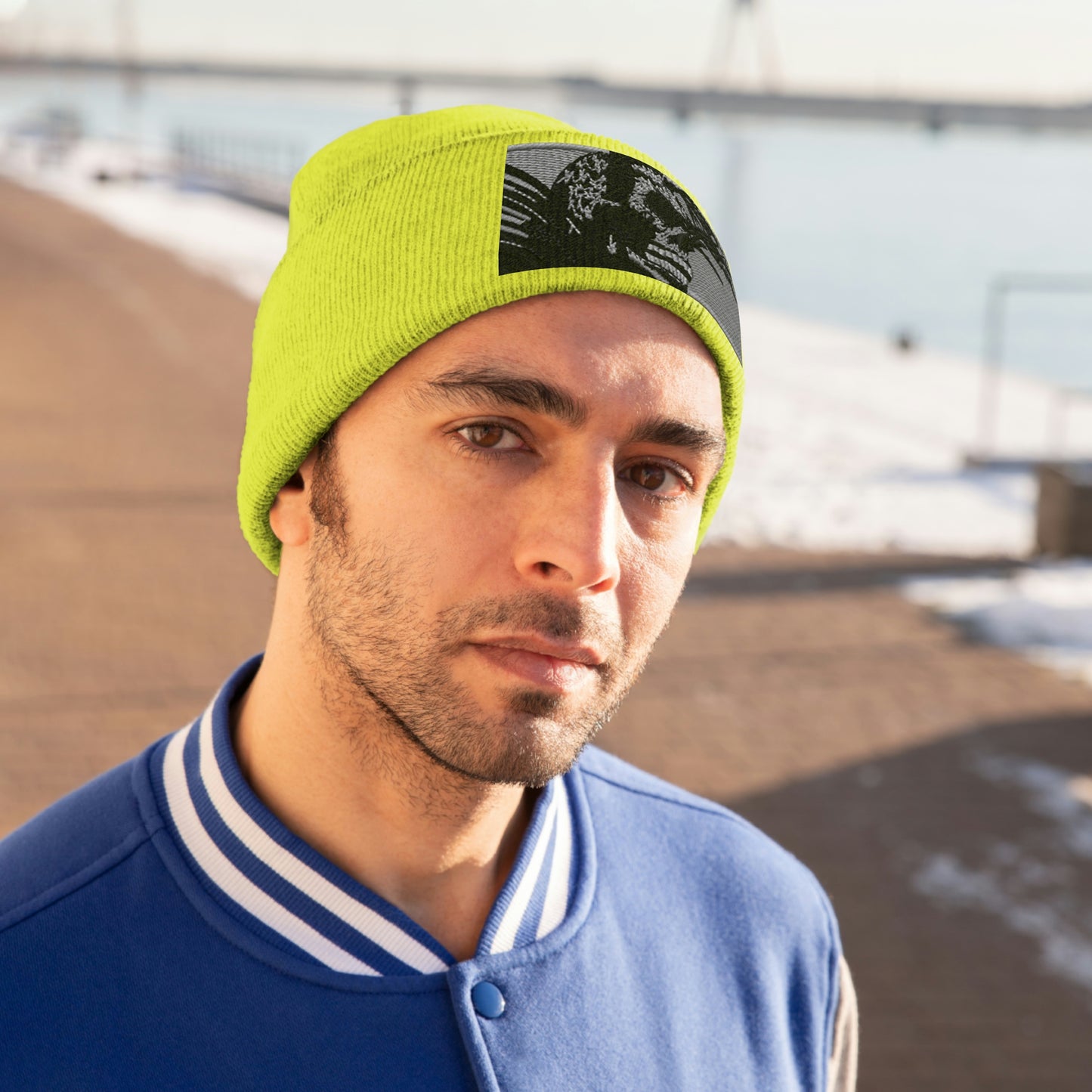 Skull Warrior (b&w) - Unisex Knit Beanie - Fry1Productions