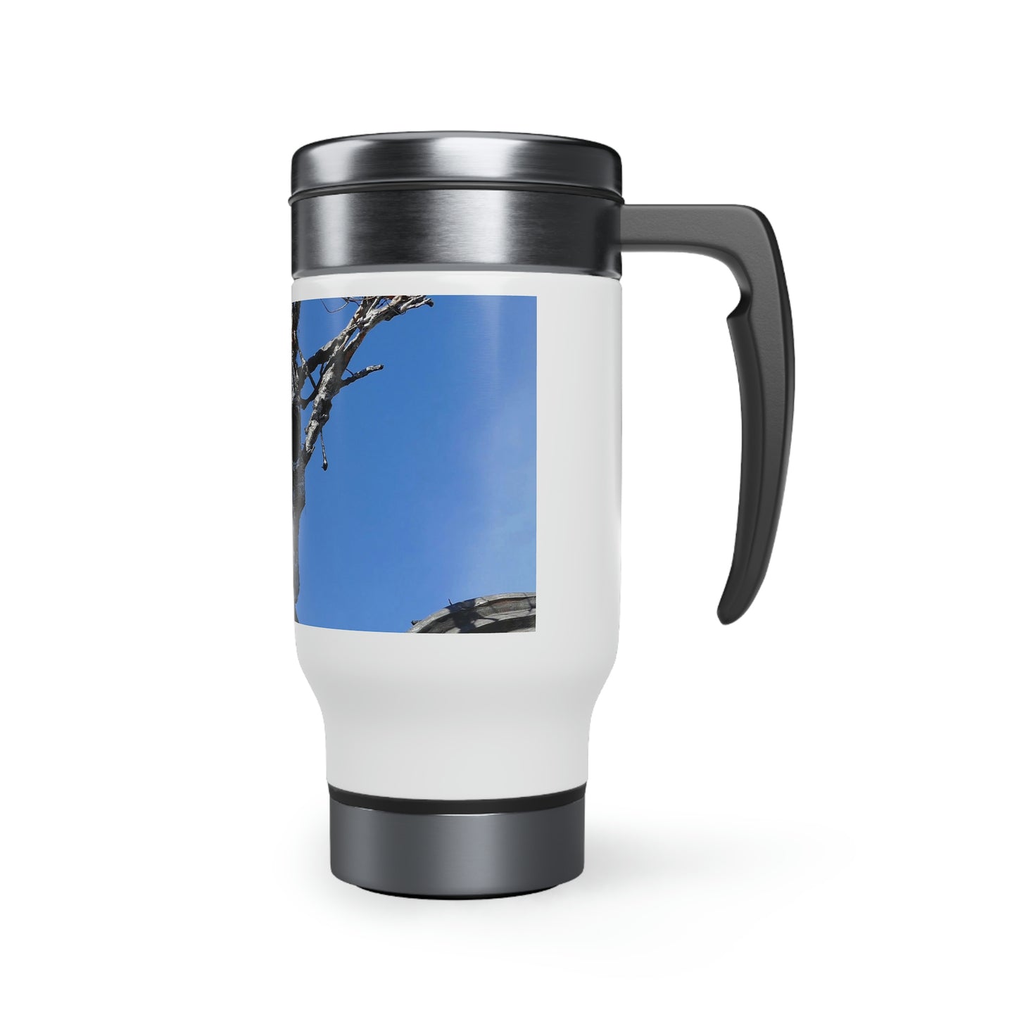 Skull Warrior Stare - Stainless Steel Travel Mug with Handle, 14oz - Fry1Productions