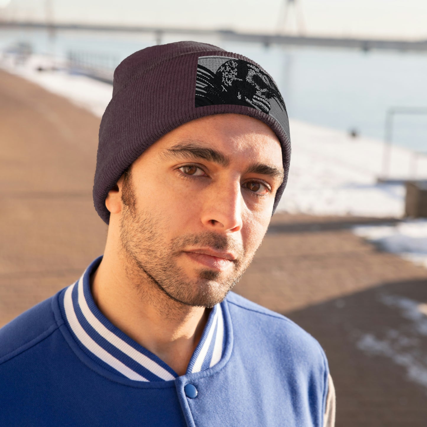 Skull Warrior (b&w) - Unisex Knit Beanie - Fry1Productions