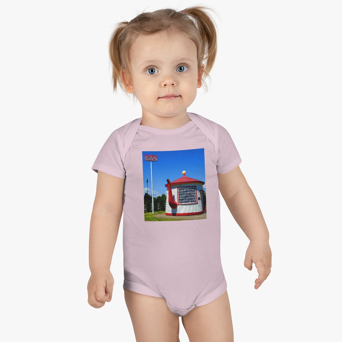 Historic Teapot Dome Service Station - Baby Short Sleeve Onesie - Fry1Productions