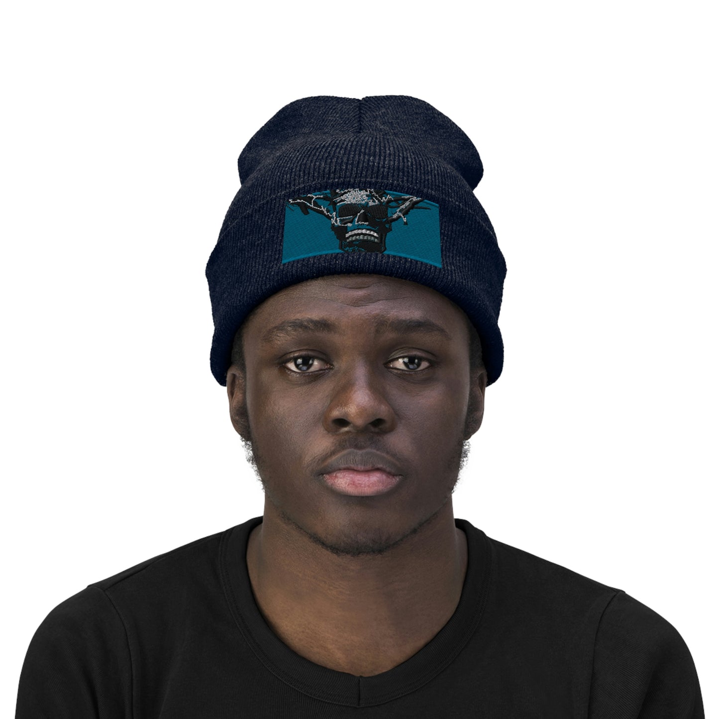 Skull Warrior Stare (color) - Unisex Knit Beanie - Fry1Productions