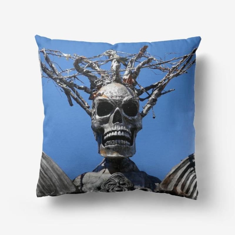 Skull Warrior Stare - Hypoallergenic Throw Pillow - Fry1Productions