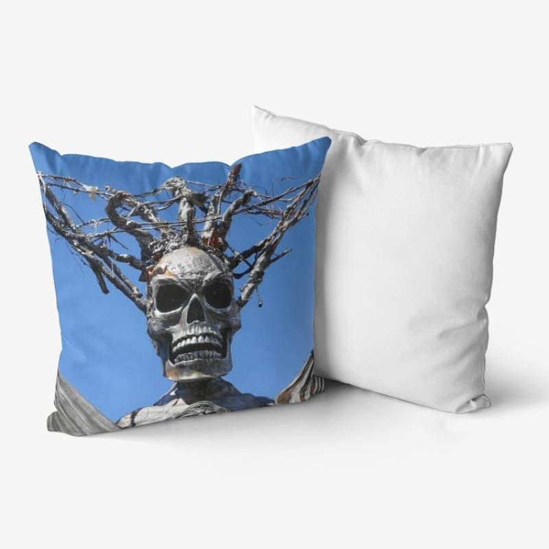 Skull Warrior Stare - Hypoallergenic Throw Pillow - Fry1Productions