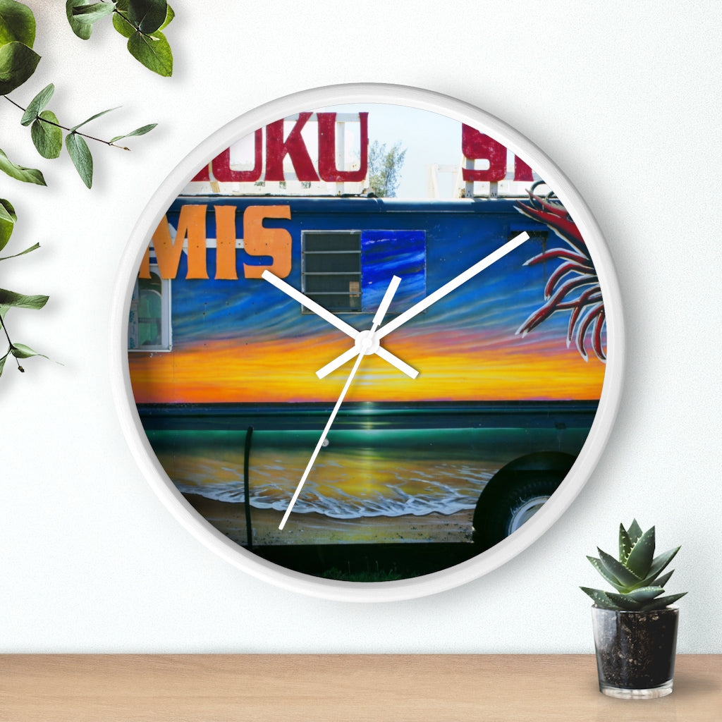 "Fumis Aloha" - 10" Wooden Frame Wall Clock - Fry1Productions