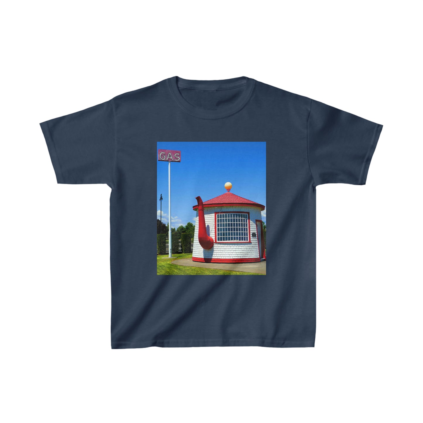 Historic Teapot Dome Service Station - Kids Cotton Tee - Fry1Productions