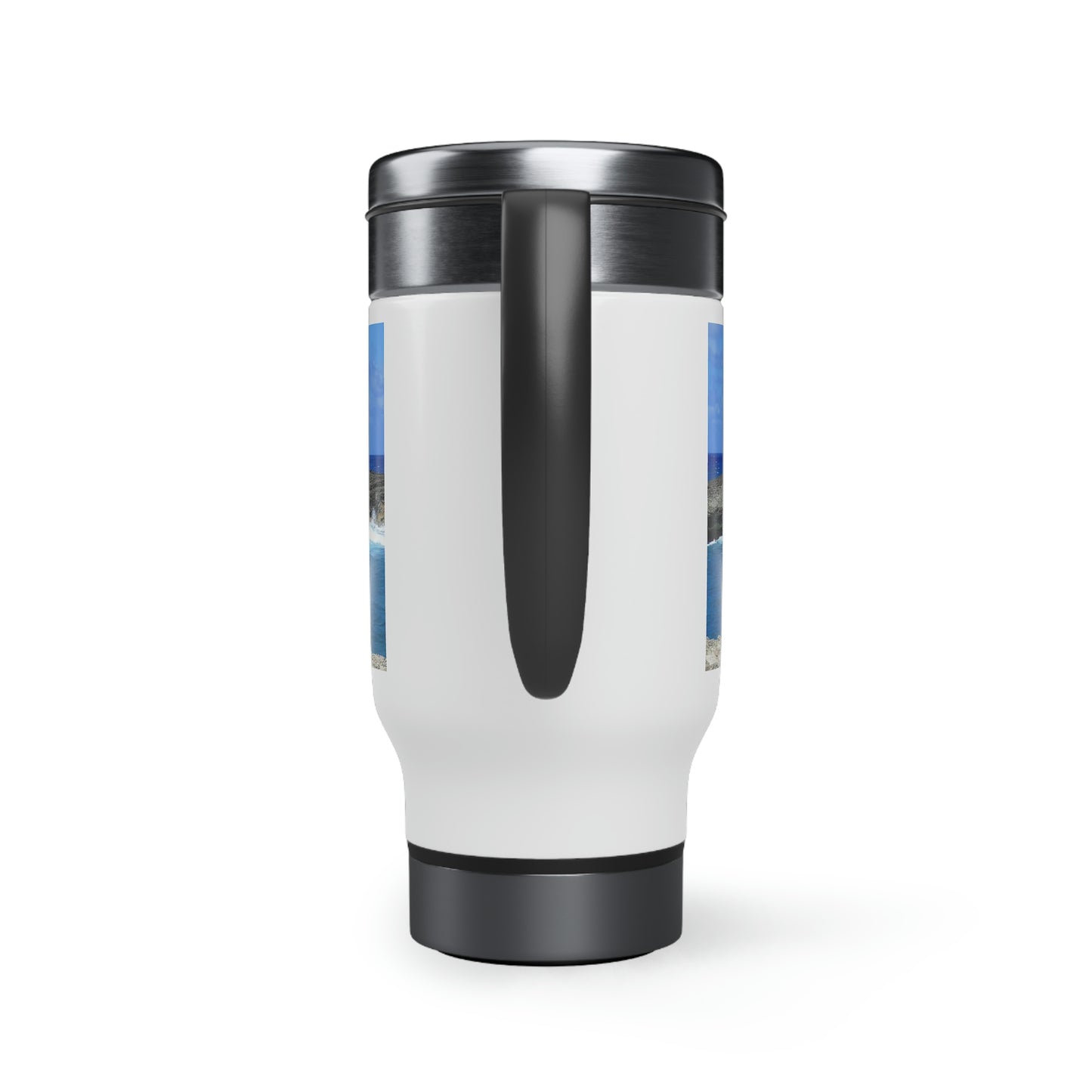 La'ie's Sea Arch Hole - Stainless Steel Travel Mug with Handle, 14oz - Fry1Productions