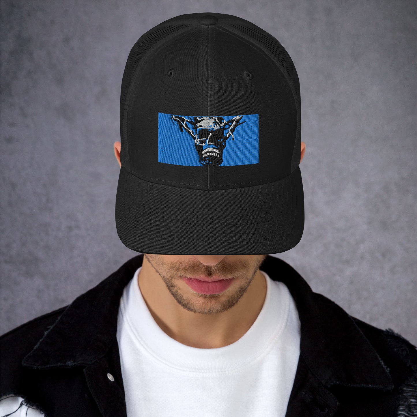 Skull Warrior Stare (Color) - Retro Trucker Hat - Fry1Productions