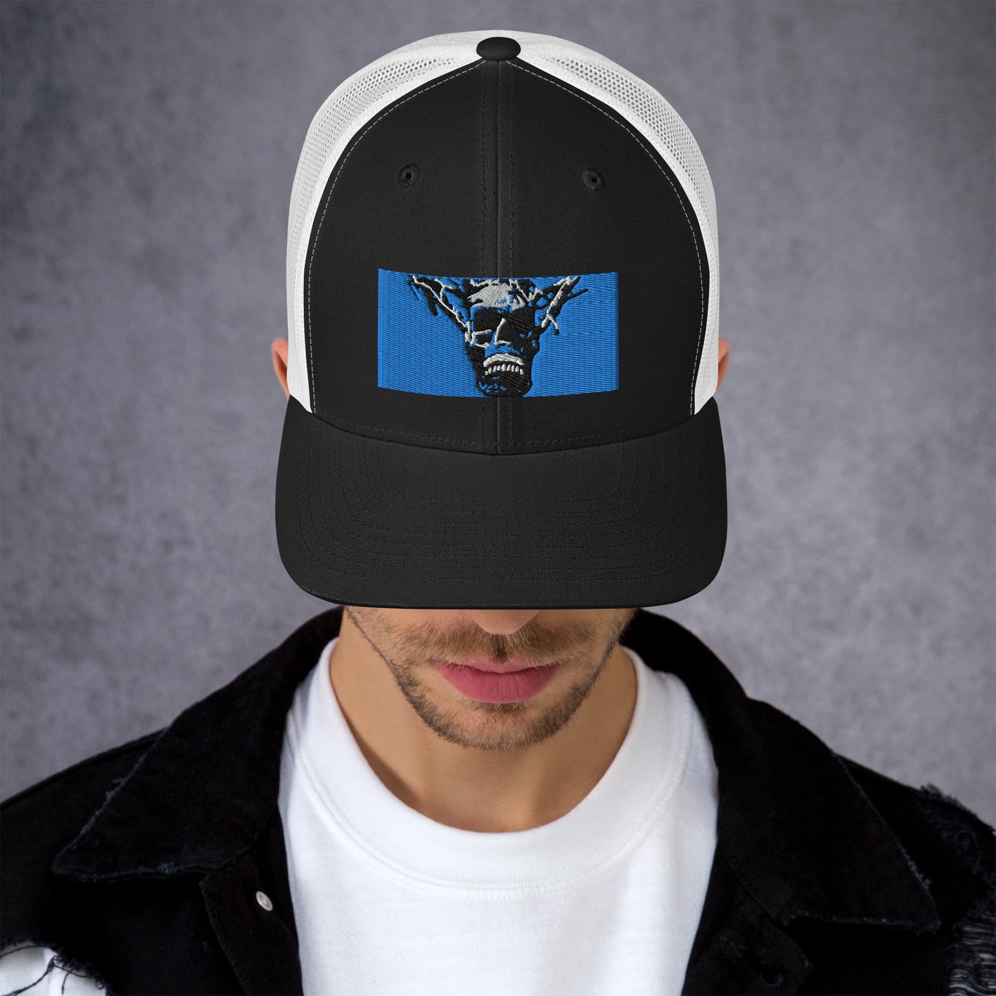 Skull Warrior Stare (Color) - Retro Trucker Hat - Fry1Productions