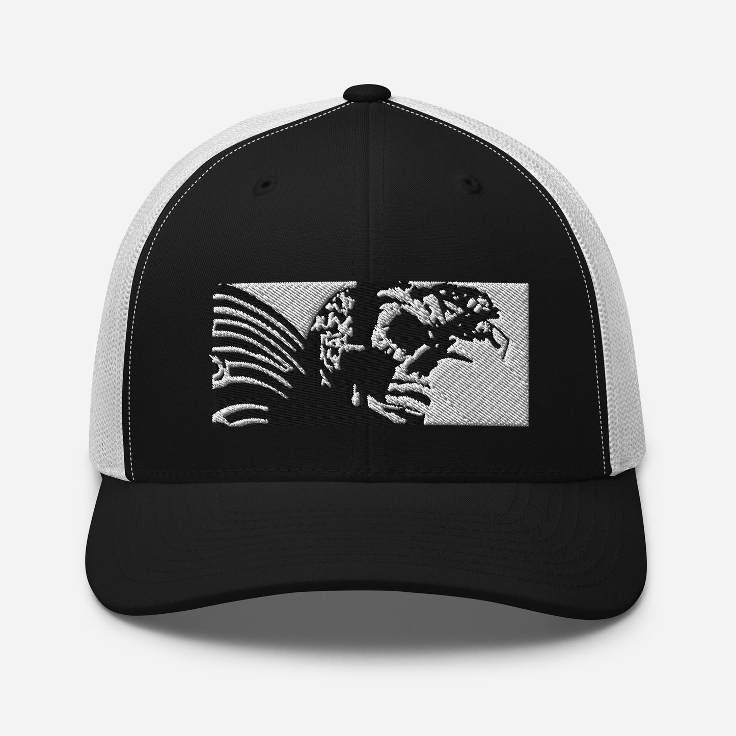 Skull Warrior (Black & White) - Retro Trucker Hat - Fry1Productions