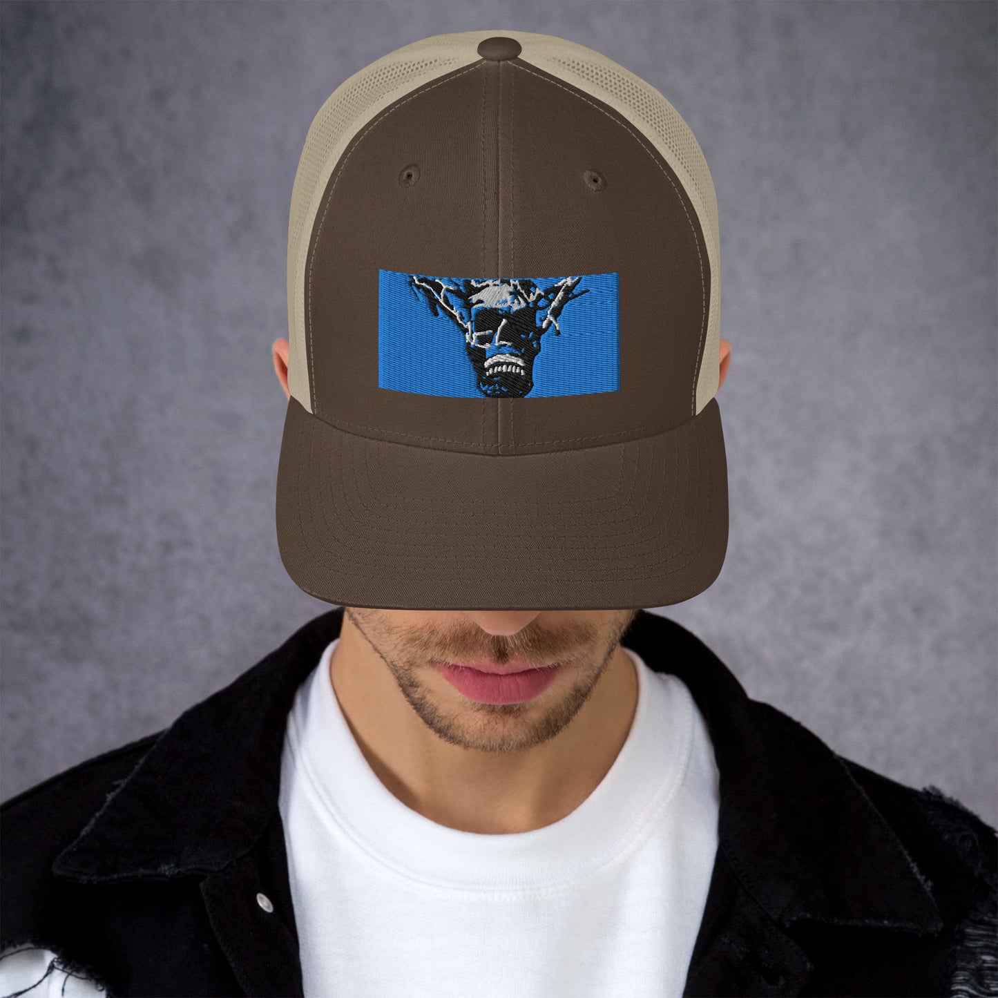 Skull Warrior Stare (Color) - Retro Trucker Hat - Fry1Productions