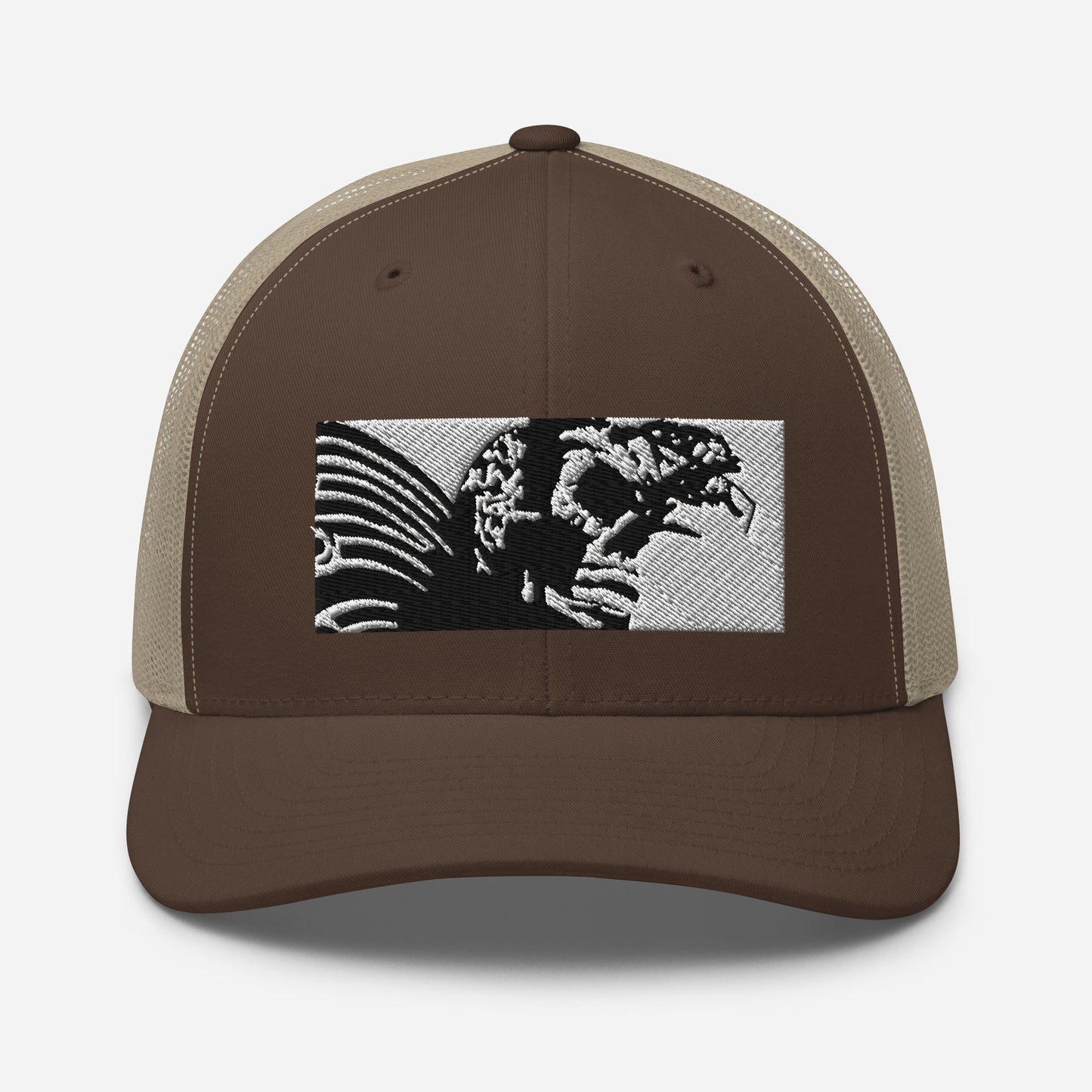 Skull Warrior (Black & White) - Retro Trucker Hat - Fry1Productions