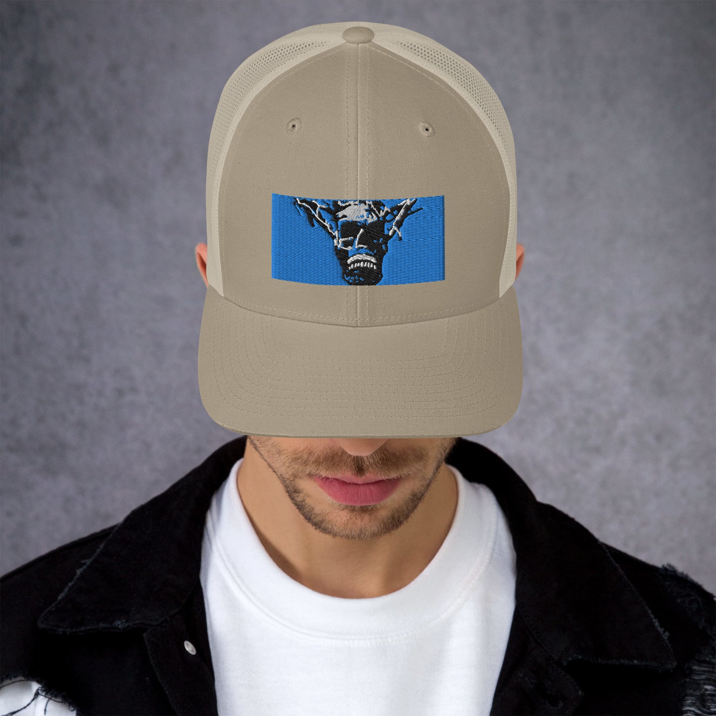 Skull Warrior Stare (Color) - Retro Trucker Hat - Fry1Productions