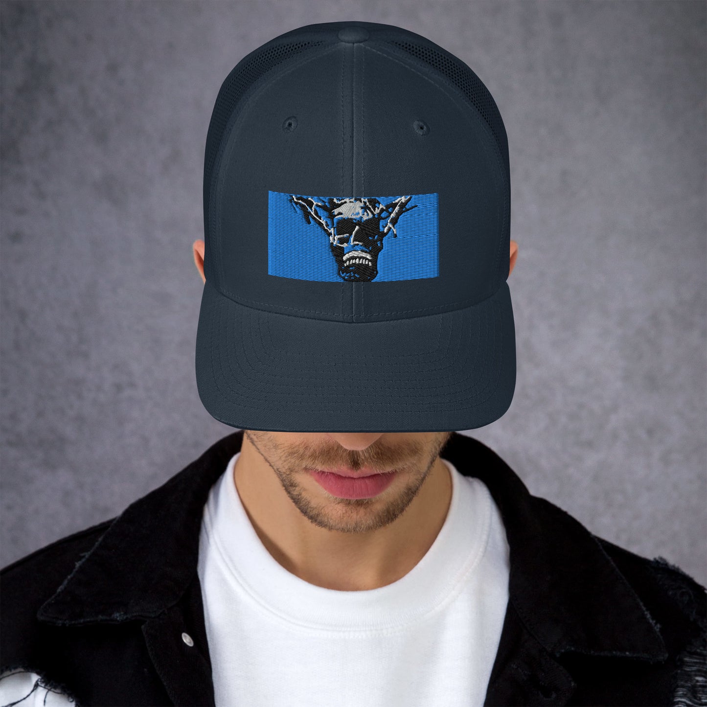 Skull Warrior Stare (Color) - Retro Trucker Hat - Fry1Productions