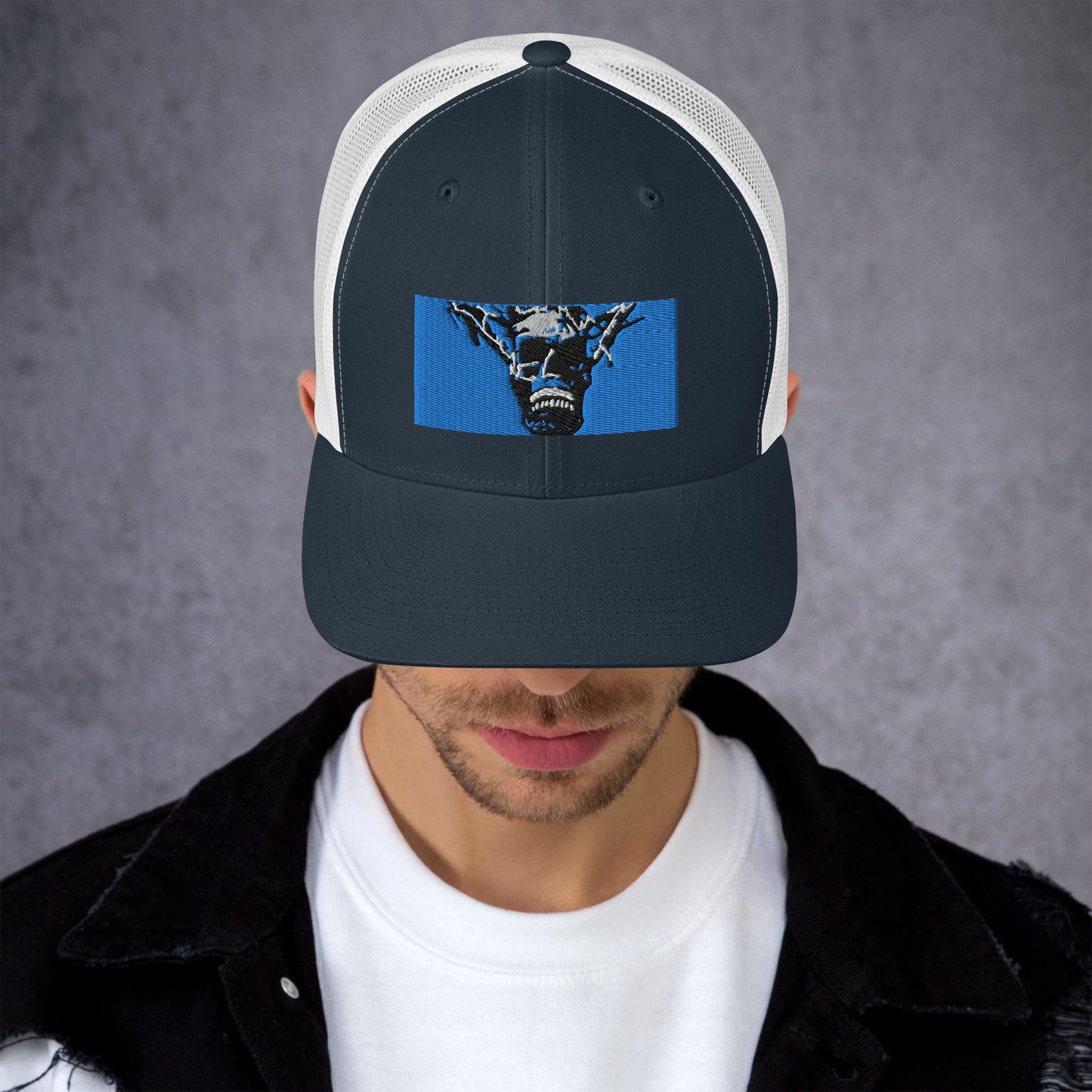 Skull Warrior Stare (Color) - Retro Trucker Hat - Fry1Productions