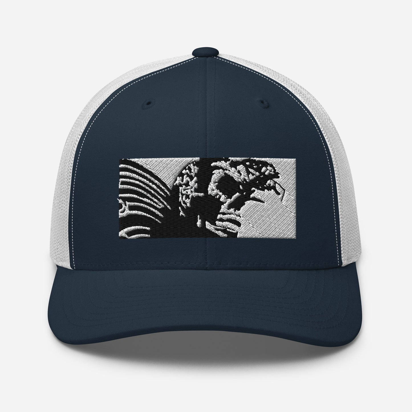 Skull Warrior (Black & White) - Retro Trucker Hat - Fry1Productions