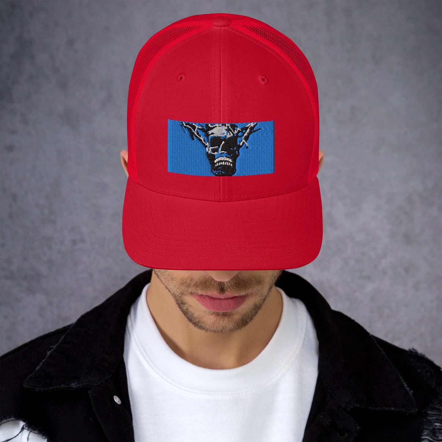 Skull Warrior Stare (Color) - Retro Trucker Hat - Fry1Productions