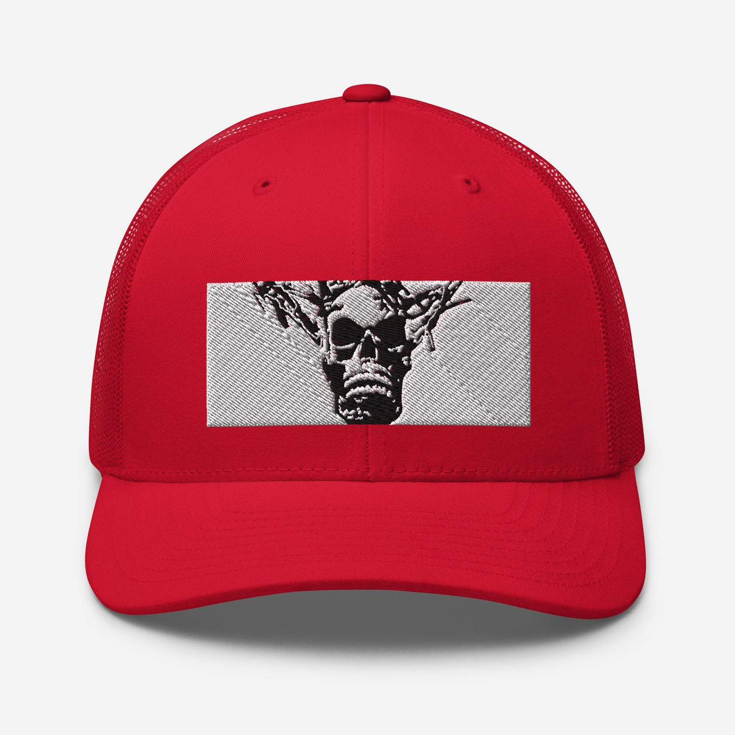 Skull Warrior Stare (Black & White) - Retro Trucker Hat - Fry1Productions