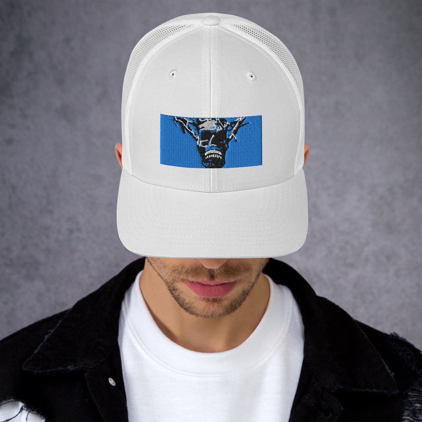 Skull Warrior Stare (Color) - Retro Trucker Hat - Fry1Productions