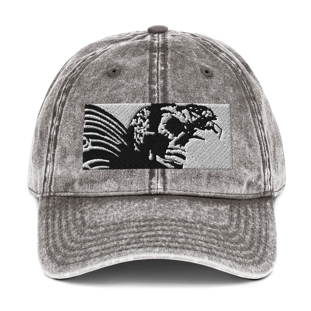 Skull Warrior (Black & White) - Vintage Cotton Twill Hat - Fry1Productions