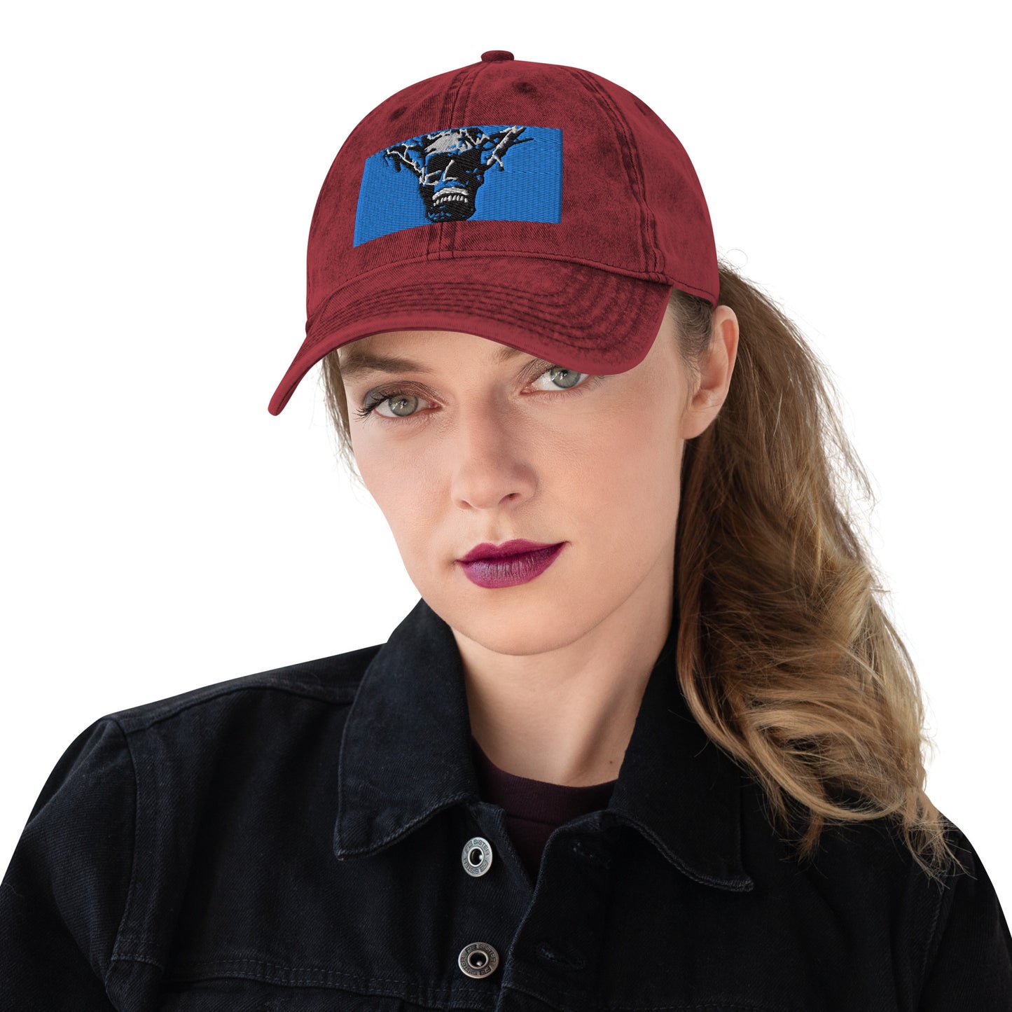 Skull Warrior Stare (Color) - Vintage Cotton Twill Hat - Fry1Productions