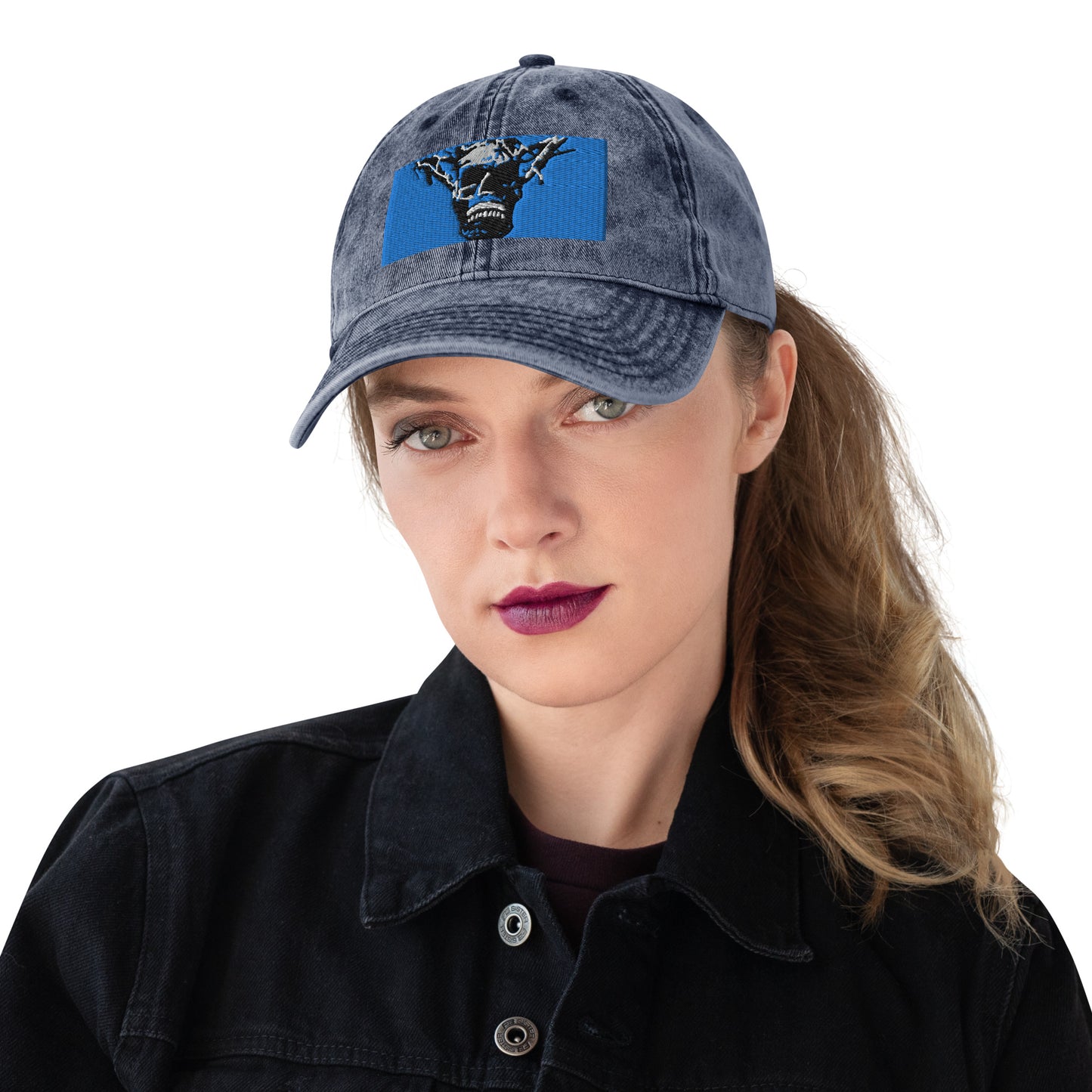 Skull Warrior Stare (Color) - Vintage Cotton Twill Hat - Fry1Productions