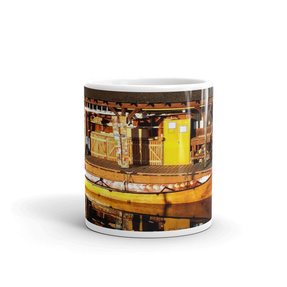 Hand Carved Canoe Reflections - 11 oz Ceramic white glossy mug - Fry1Productions