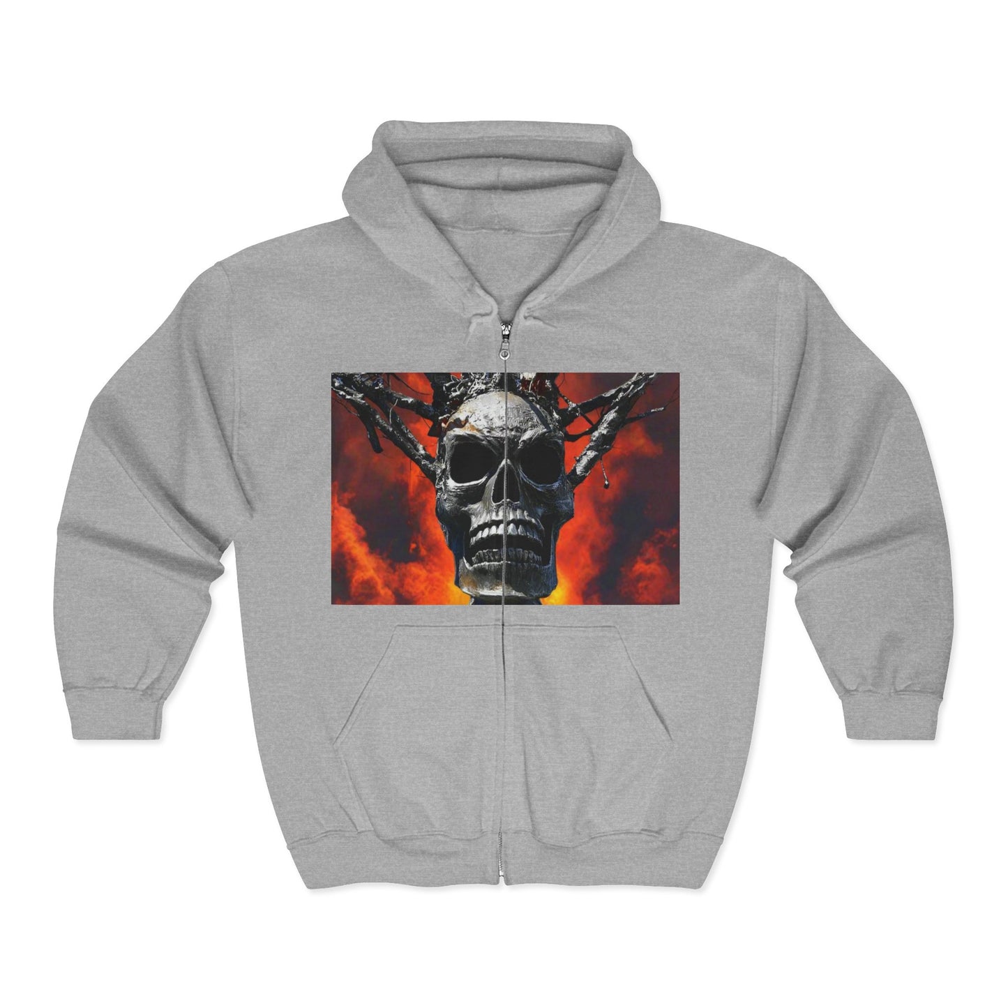 Skull Warrior Inferno Stare ( front & back ) - Unisex Heavy Blend Full Zip Hooded Sweatshirt