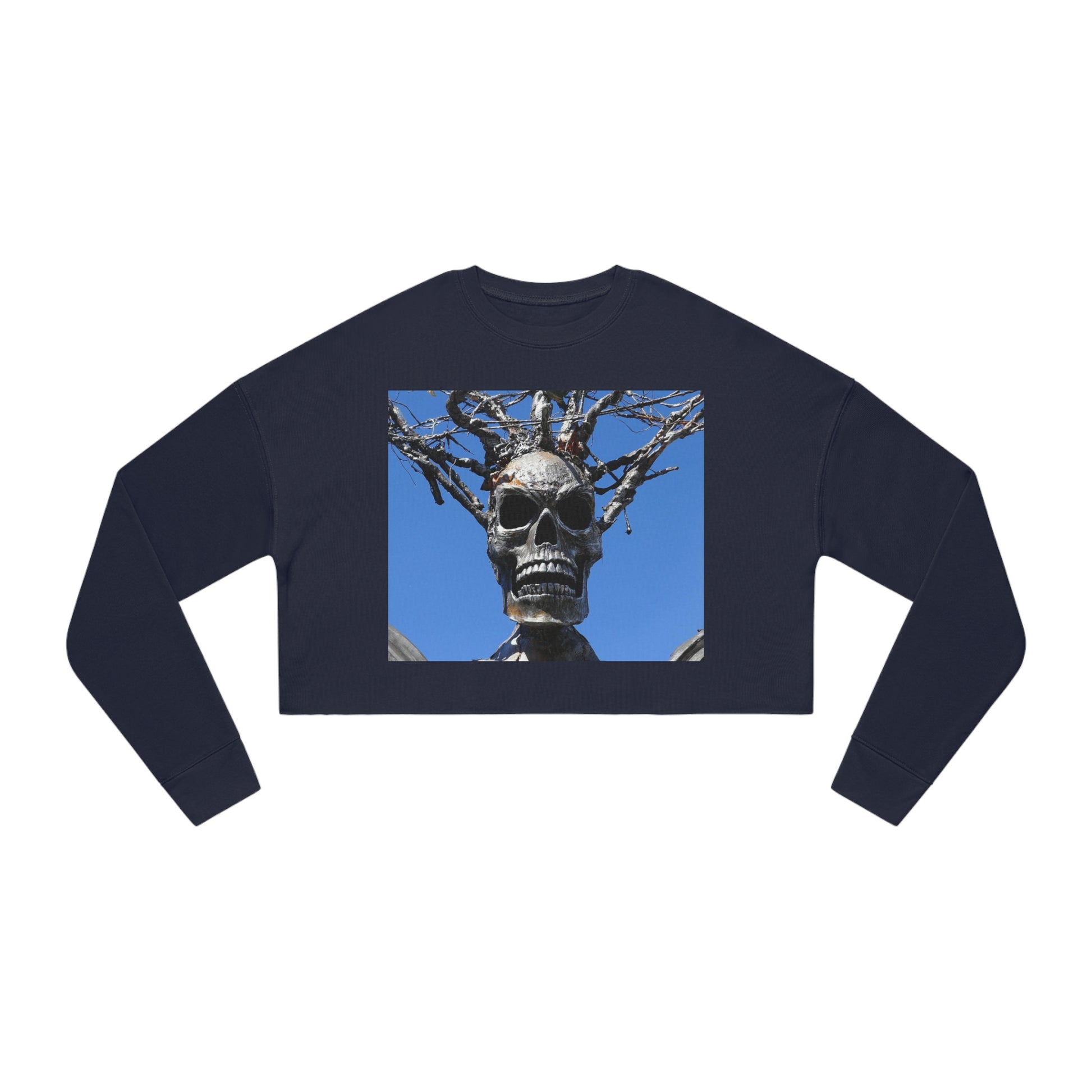 Skull Warrior Stare - Women's Cropped Sweatshirt - Fry1Productions