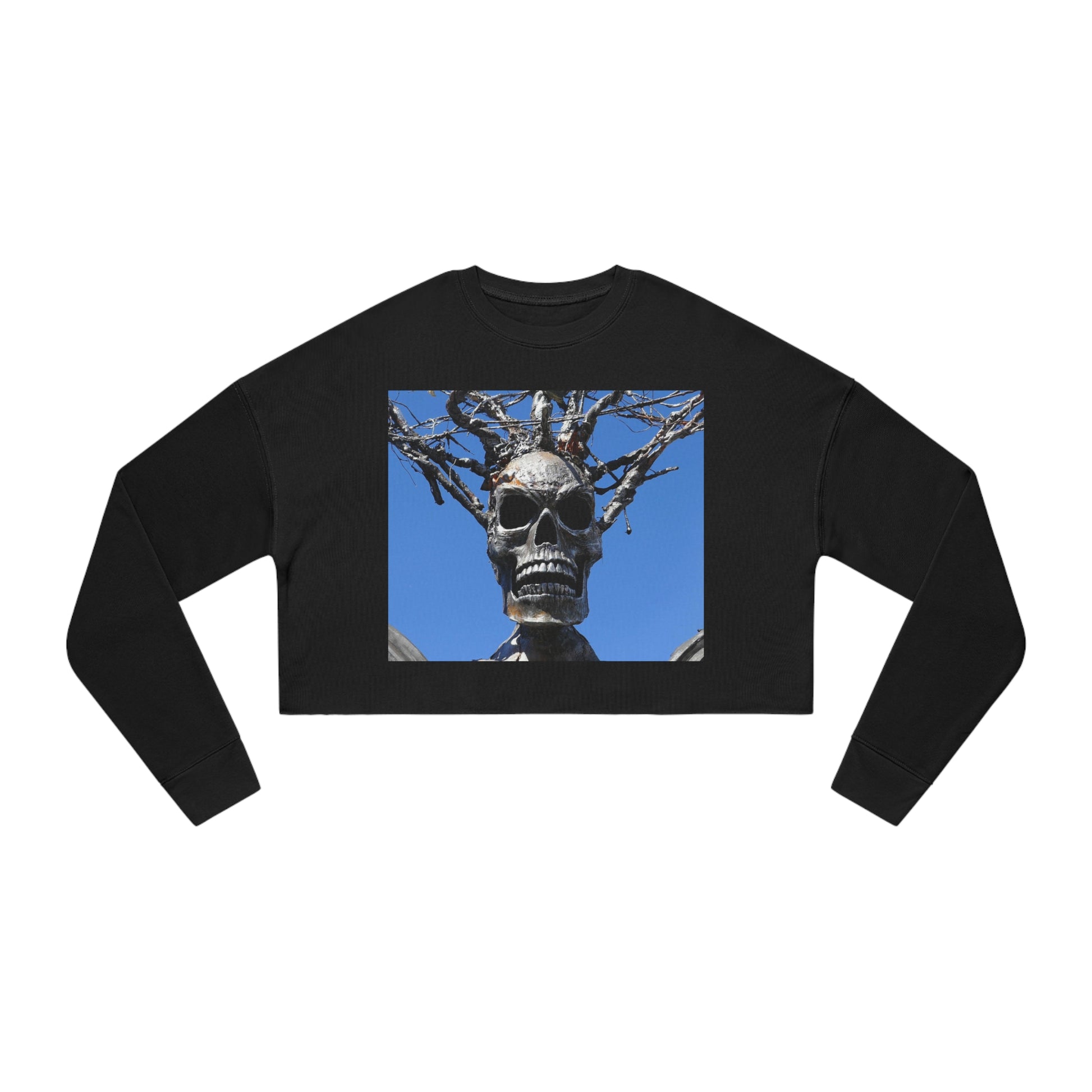 Skull Warrior Stare - Women's Cropped Sweatshirt - Fry1Productions