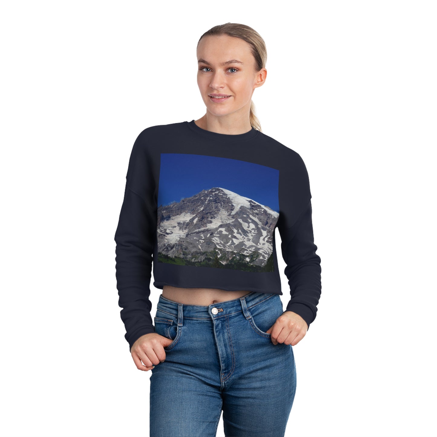 Majestic Mt. Rainier - Women's Cropped Sweatshirt - Fry1Productions