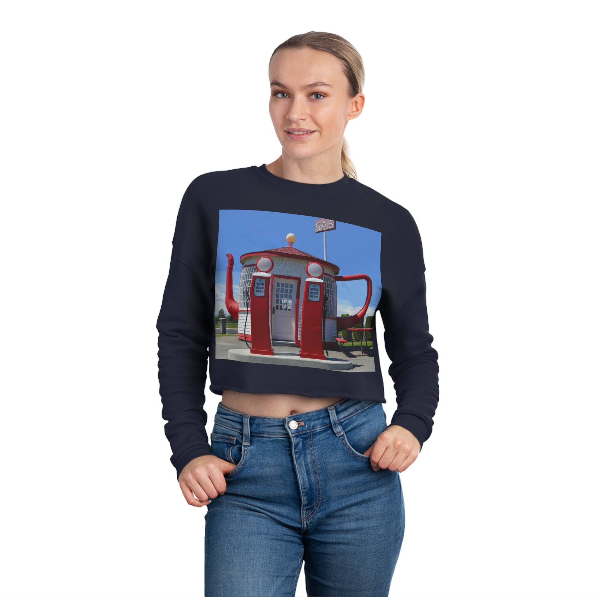 Awesome Teapot Dome Service Station - Women's Cropped Sweatshirt - Fry1Productions