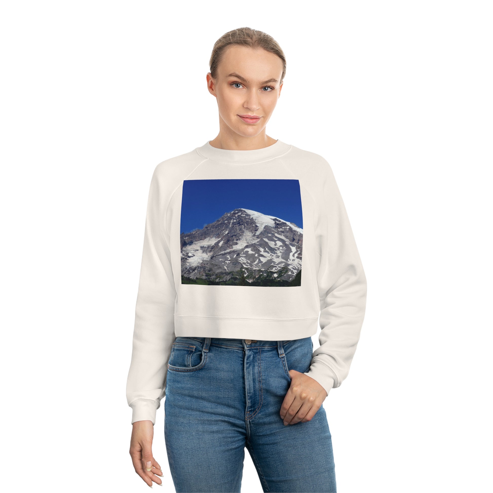 Majestic Mt. Rainier - Women's Cropped Fleece Pullover - Fry1Productions