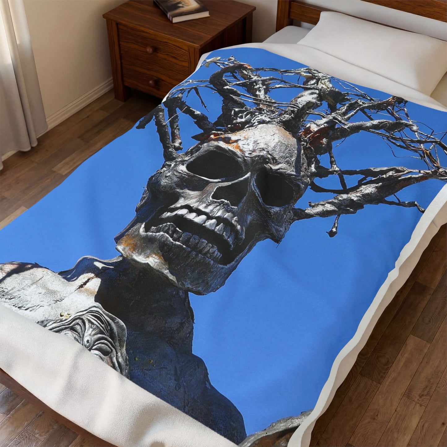 Skull Warrior Stare - Velveteen Plush Blanket ( 30" x 40", 50" x 60", 60" x 80" )