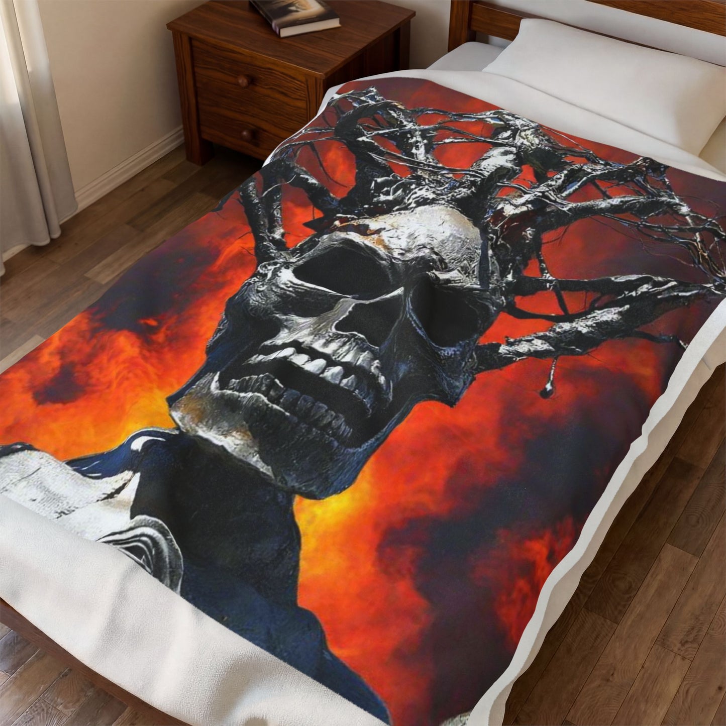 Skull Warrior Inferno Stare - Velveteen Plush Blanket ( 30" x 40", 50" x 60", 60" x 80" )