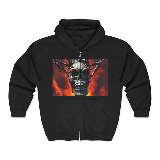 Skull Warrior Inferno Stare - Unisex Heavy Blend™ Full Zip Hooded Sweatshirt