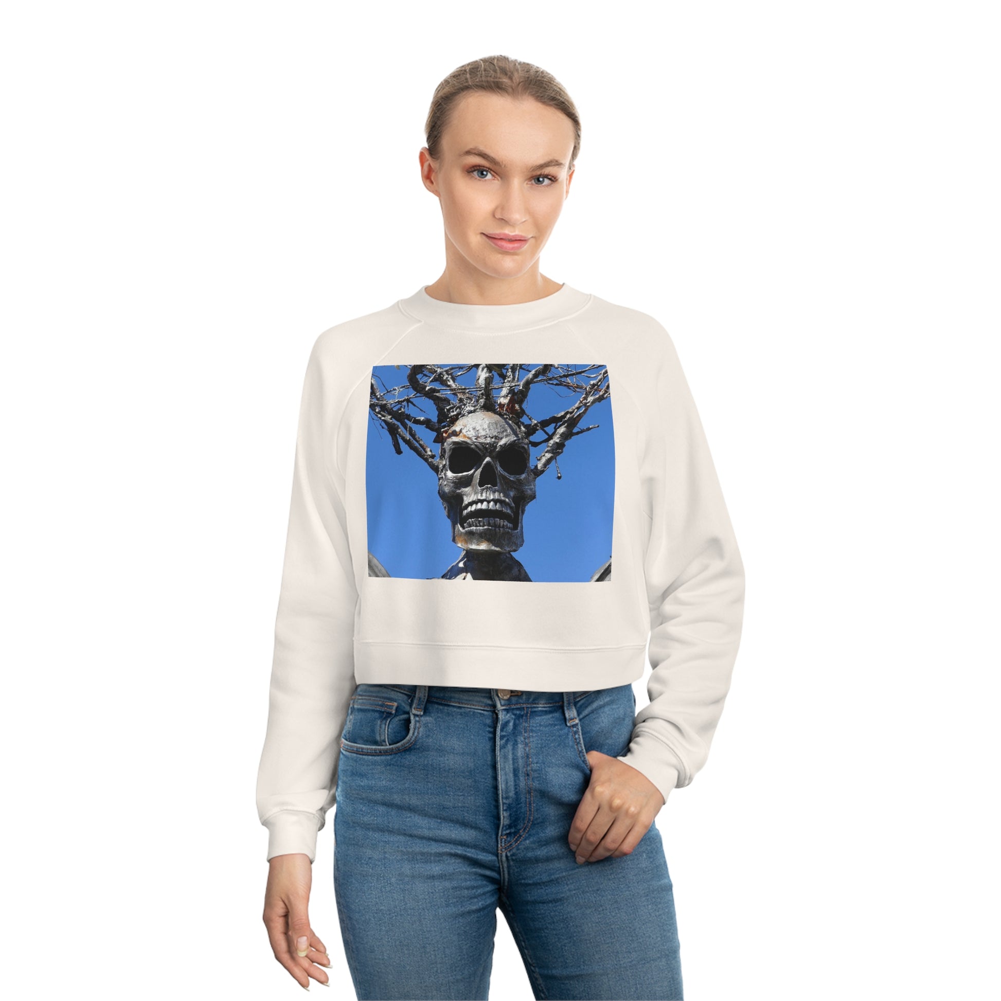 Skull Warrior Stare - Women's Cropped Fleece Pullover - Fry1Productions