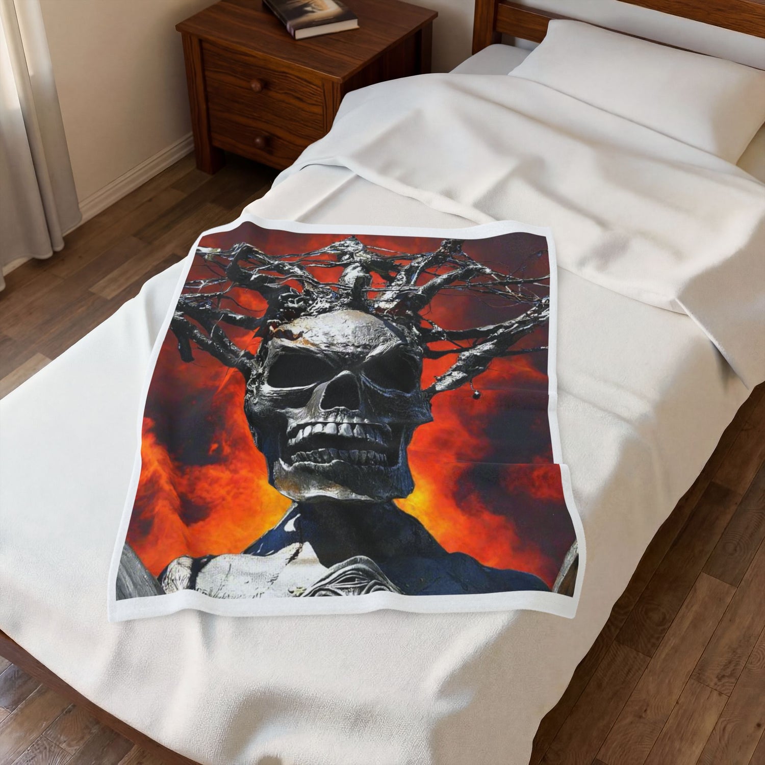 Skull Warrior Inferno Stare - Velveteen Plush Blanket ( 30" x 40", 50" x 60", 60" x 80" ) - Fry1Productions