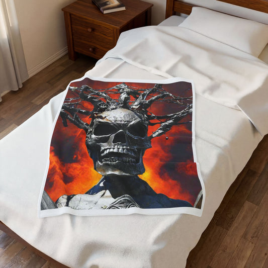 Skull Warrior Inferno Stare - Velveteen Plush Blanket ( 30" x 40", 50" x 60", 60" x 80" )